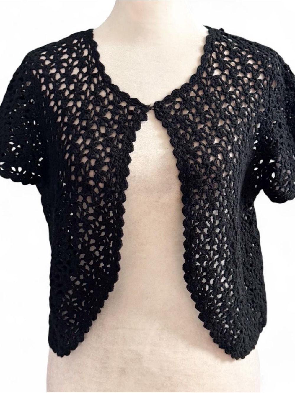 Vintage Y2K R&K Originals Black Crochet Bolero Cardigan | Open Front | Fits M/L